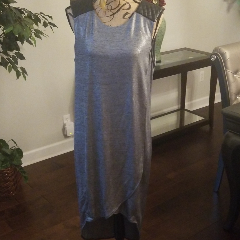 BCBG silver and leather open back dress Large